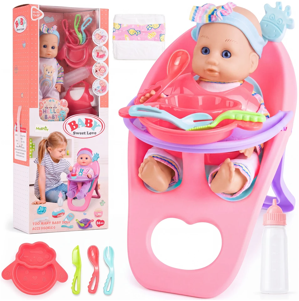 Malplay Kūdikio lėlė „Baby Sweet Love“ + maitinimo rinkinys