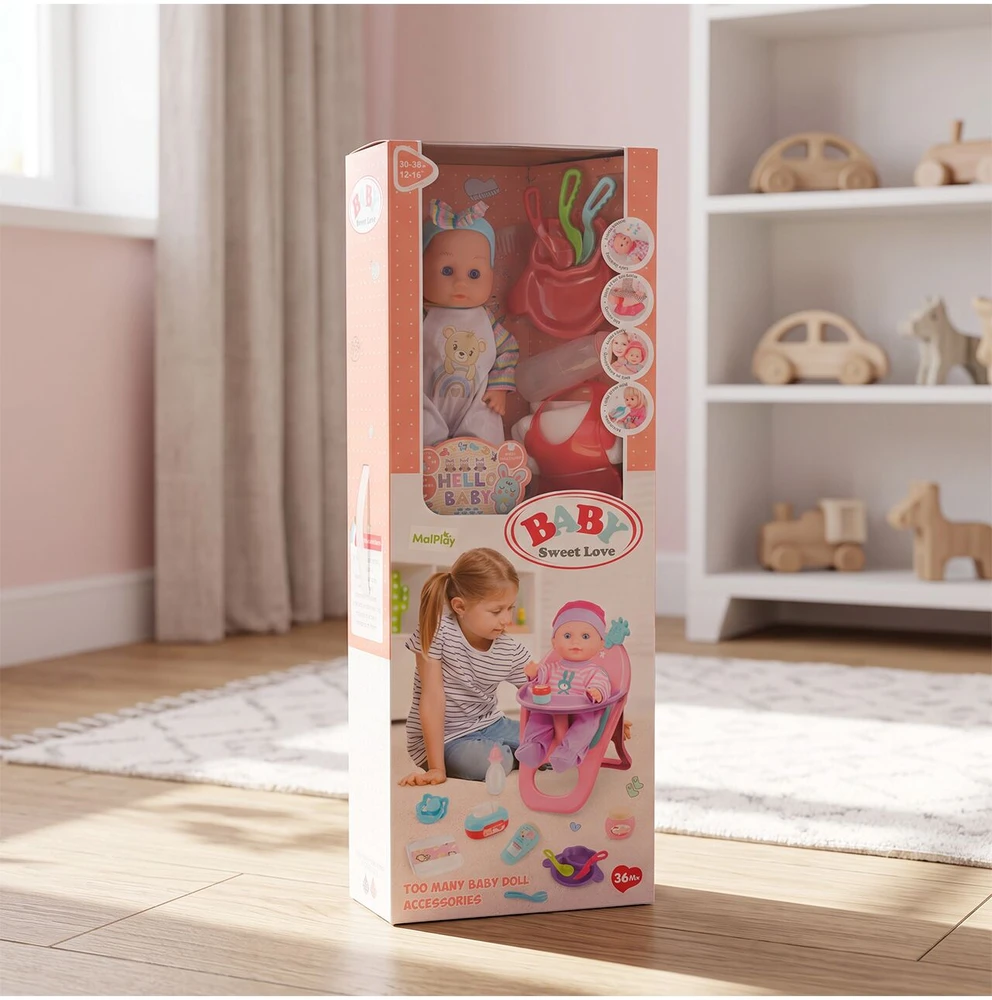 Malplay Kūdikio lėlė „Baby Sweet Love“ + maitinimo rinkinys