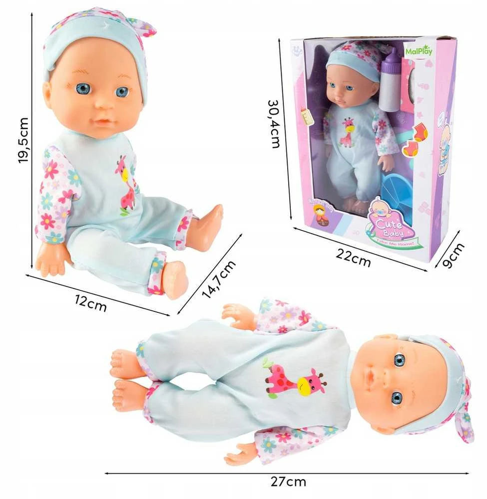 Malplay Lėlė kūdikis su maitinimo priedais, 27 cm