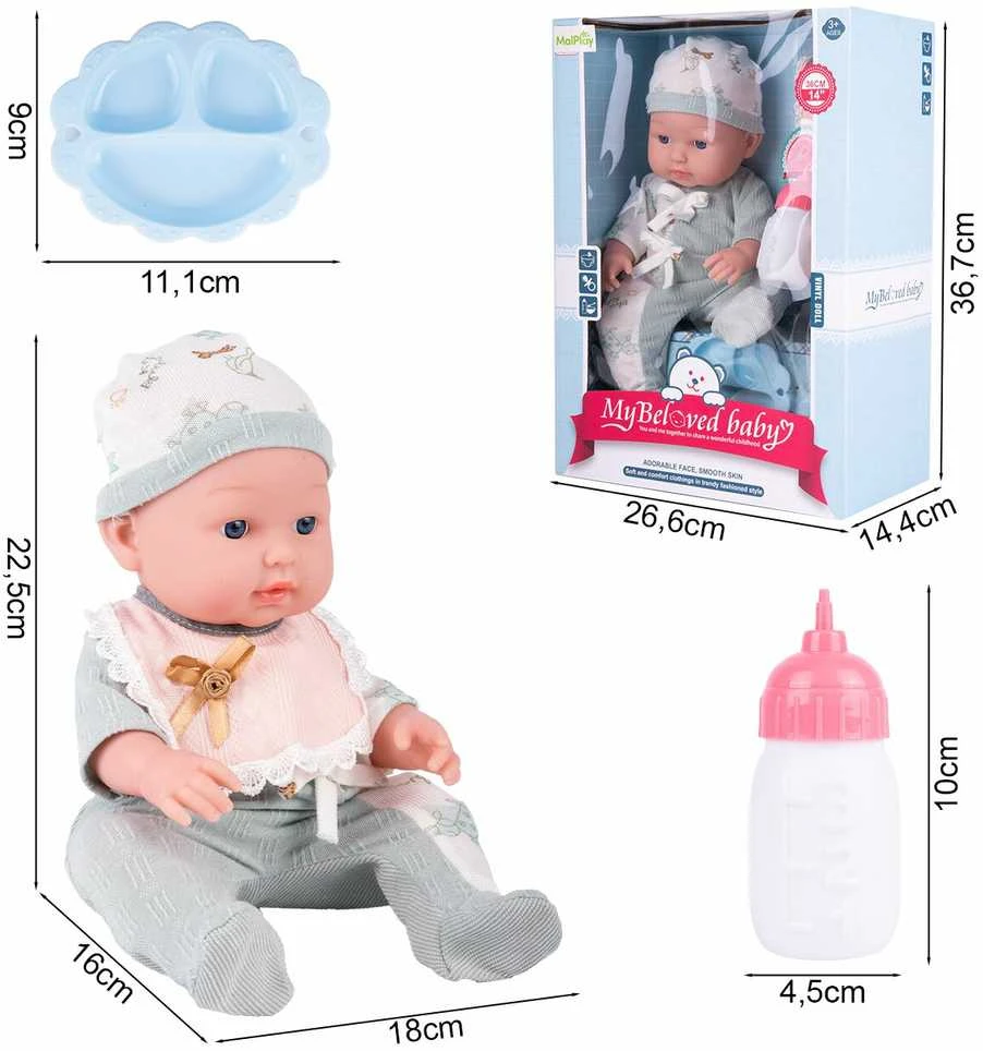 Malplay Lėlė kūdikis su priedais 34 cm