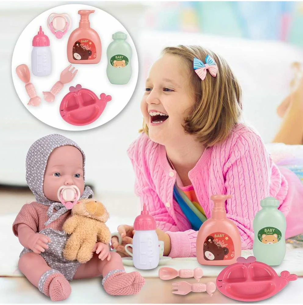 Malplay Lėlė kūdikis su priedais ir meškiuku 36 cm