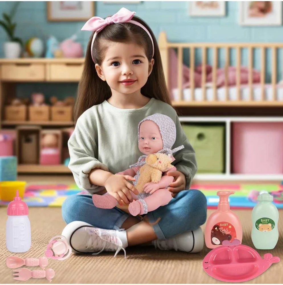 Malplay Lėlė kūdikis su priedais ir meškiuku 36 cm