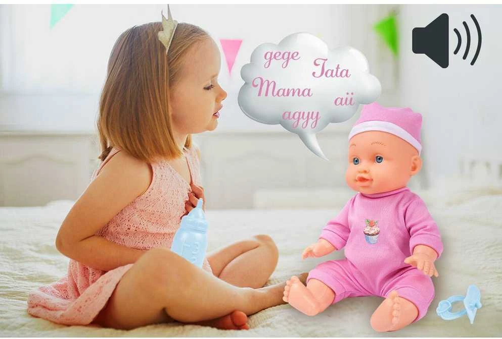 Malplay Lėlė su nešykle ir priedais, geria, šlapinasi, 26 cm
