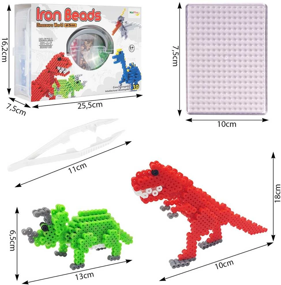 Malplay Lyginimo karoliukai, 3000 vnt. Dinozaurai, 3D
