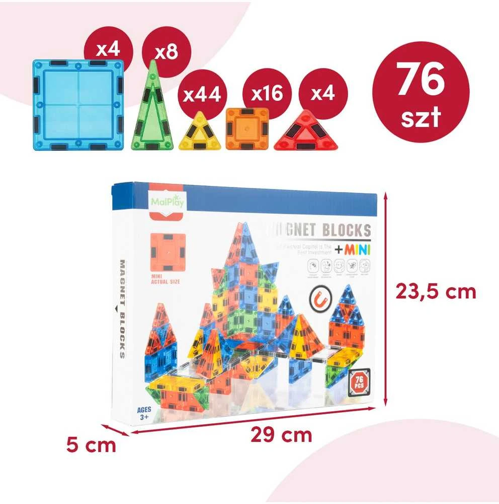 Malplay Magnetinis konstruktorius 3,75 cm mini blokeliais, 76 vnt.
