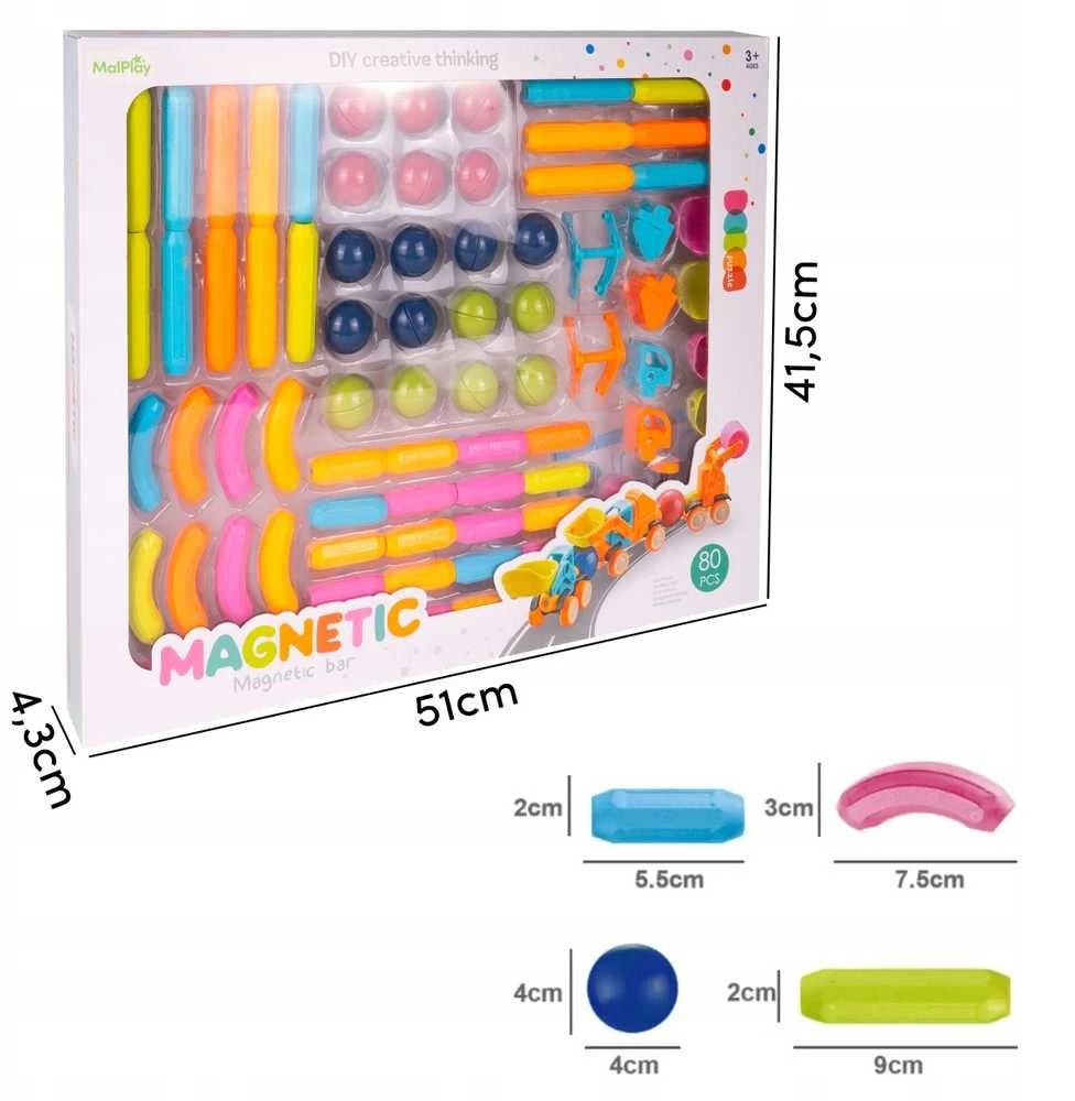 Malplay Magnetinis konstruktorius 3D, 80 detalių