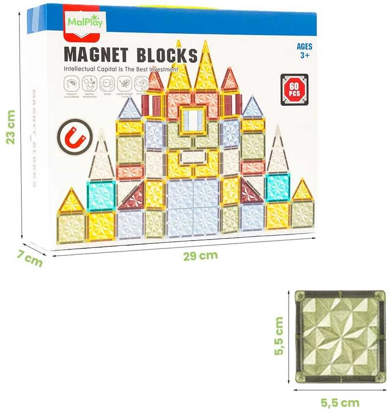 Malplay Magnetinis konstruktorius „Magnetic Blocks”, 60 vnt