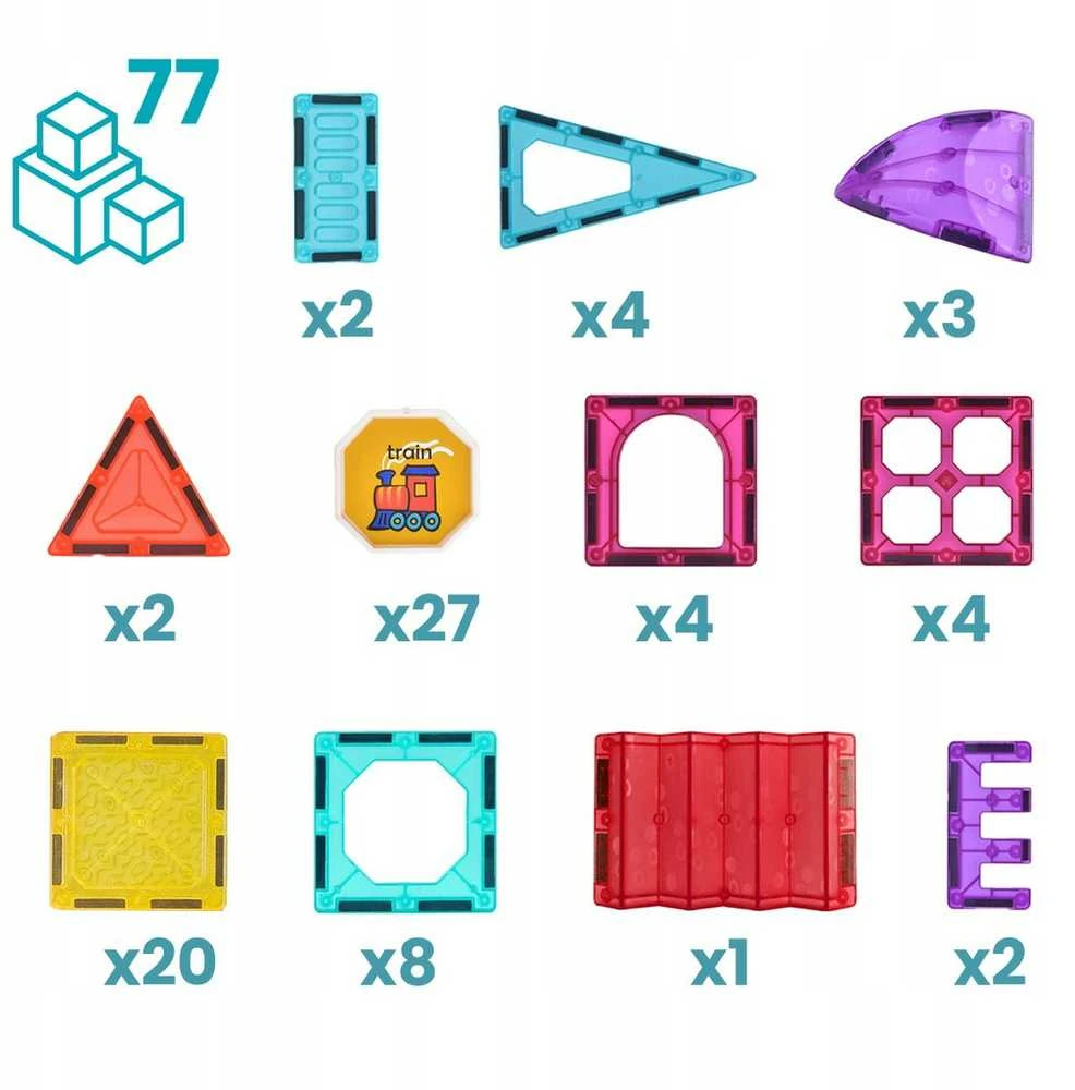 Malplay Magnetinis konstruktorius „Magnetic Tiles”, 77 detalių