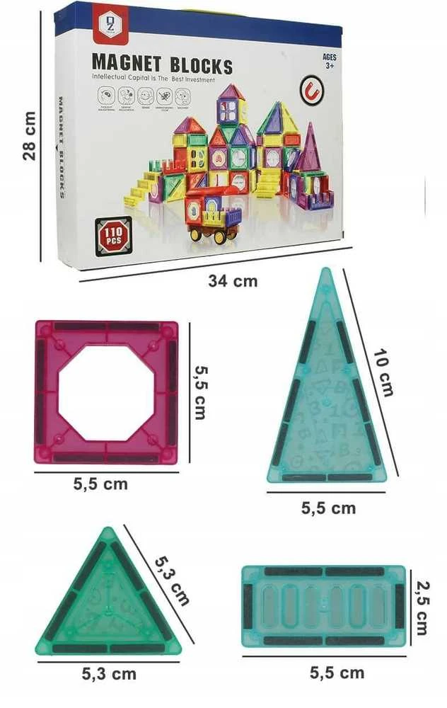 Malplay Magnetinis konstruktorius spalvoti blokeliai, 110 vnt