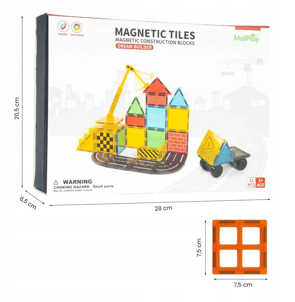 Malplay Magnetinis konstruktorius su kranu - keltuvu, 35 vnt.