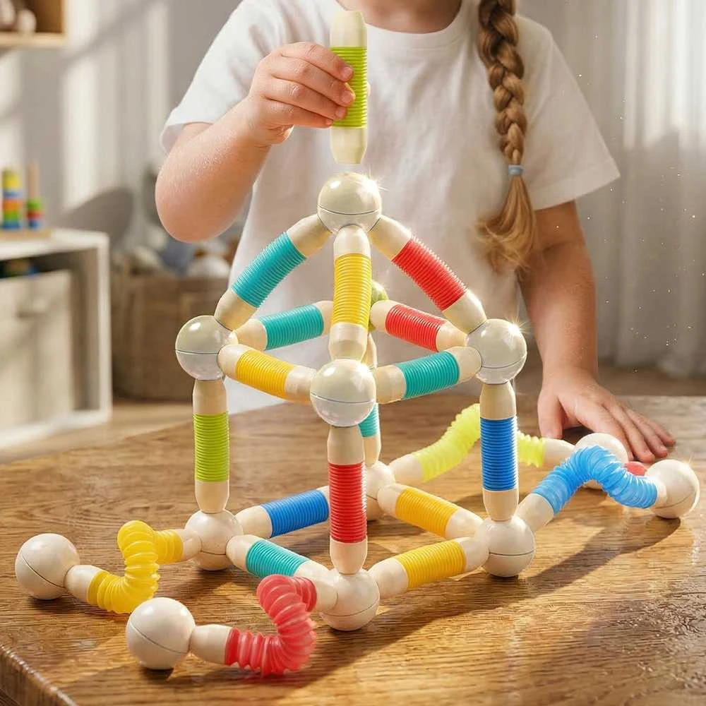 Malplay Magnetinis vamzdelių konstruktorius, 64 dalys, lanksti 3D konstrukcija