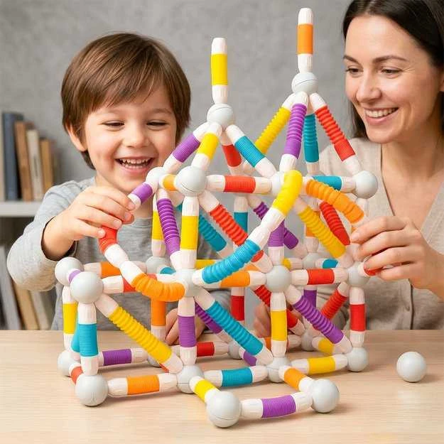 Malplay Magnetinis vamzdelių konstruktorius, 138 dalys, lanksti 3D konstrukcija