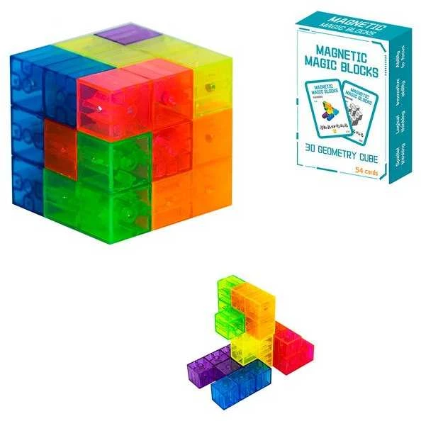 Malplay Magnetinių 3D kaladėlių dėlionė kubas su kortelėmis