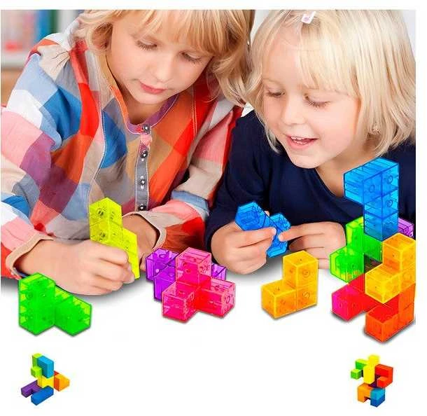 Malplay Magnetinių 3D kaladėlių dėlionė kubas su kortelėmis