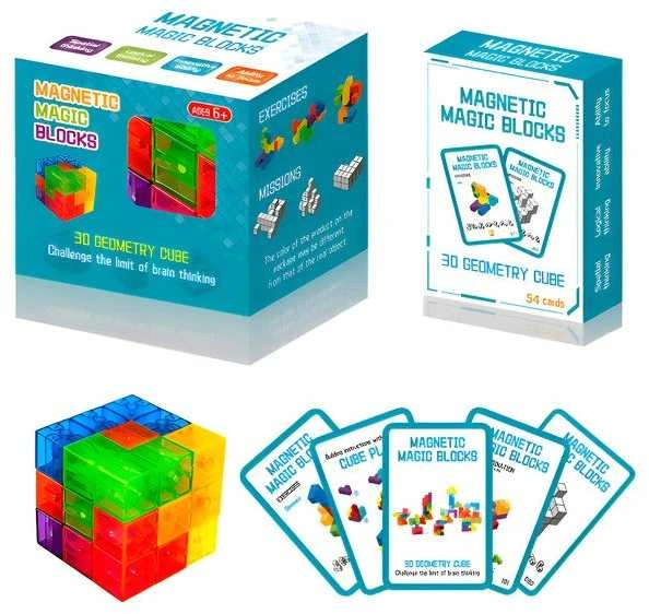 Malplay Magnetinių 3D kaladėlių dėlionė kubas su kortelėmis
