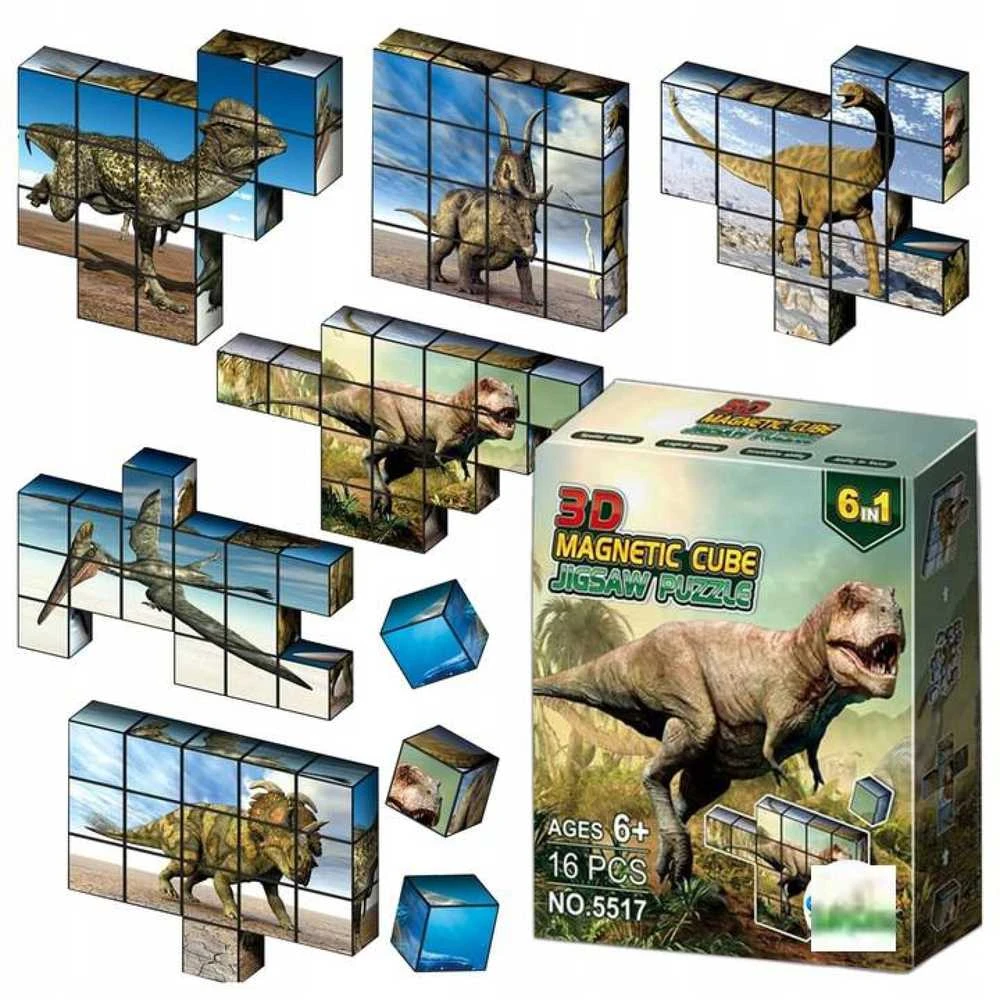 Malplay Magnetiniai 3D dėlionės kubeliai, dinozaurai, 16 detalių vaikams
