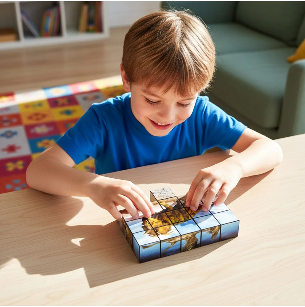 Malplay Magnetiniai 3D dėlionės kubeliai, dinozaurai, 16 detalių vaikams