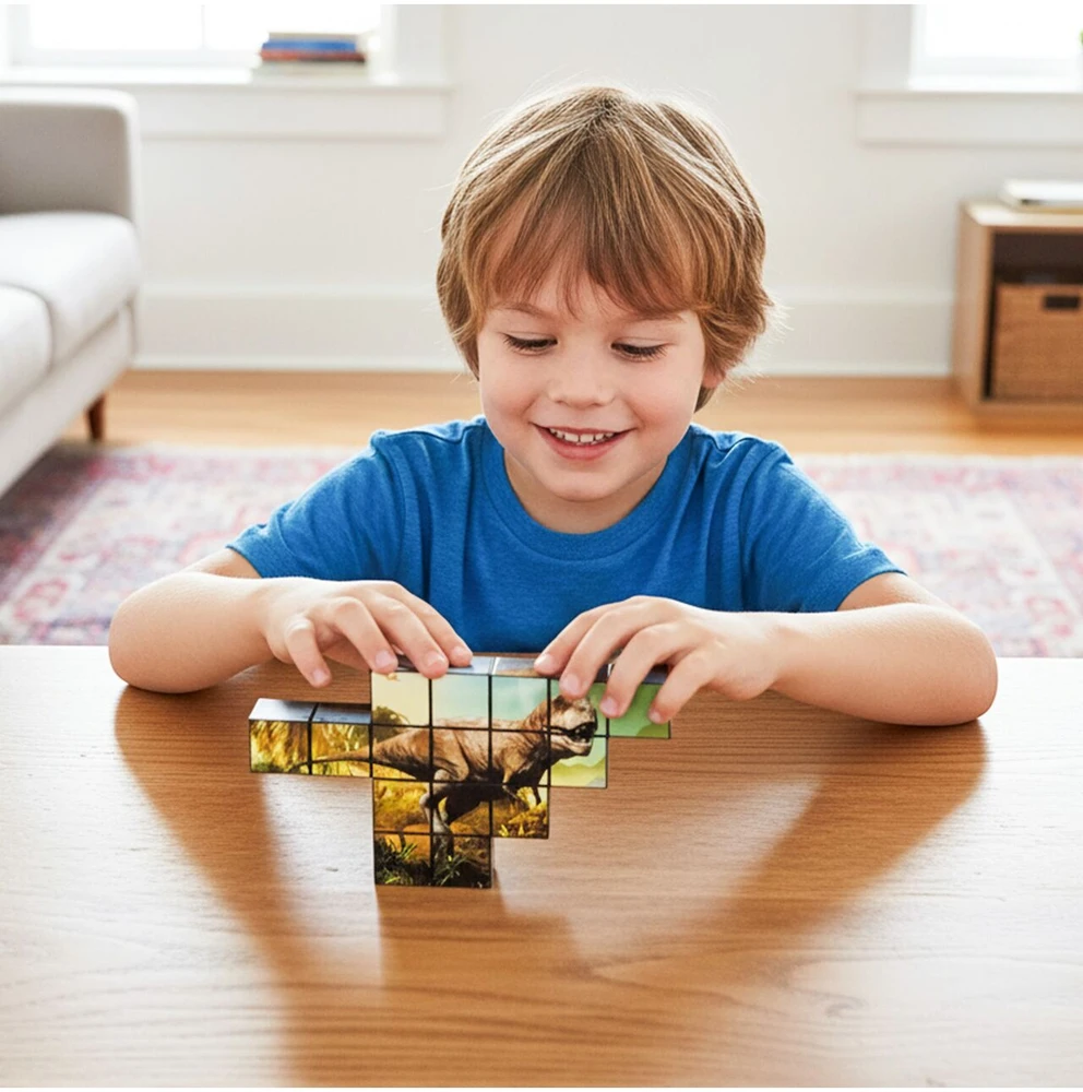 Malplay Magnetiniai 3D dėlionės kubeliai, dinozaurai, 16 detalių vaikams