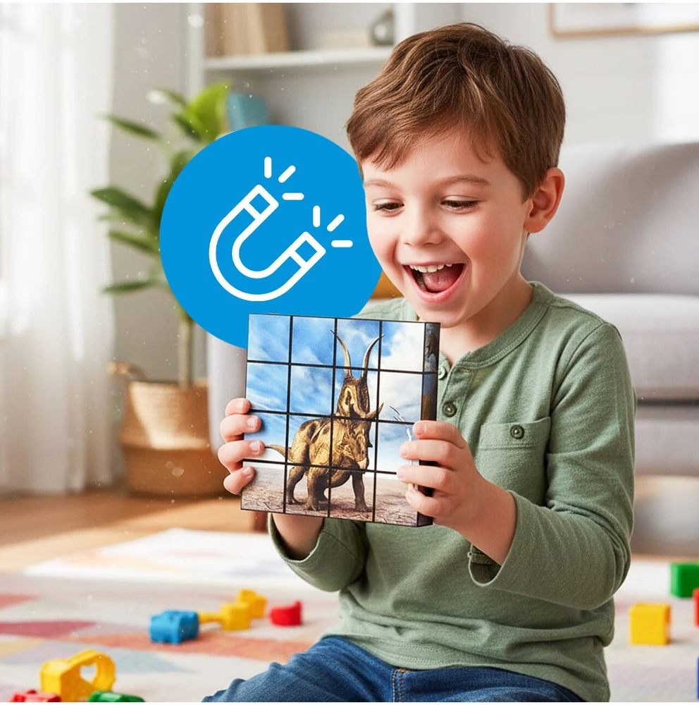 Malplay Magnetiniai 3D dėlionės kubeliai, dinozaurai, 16 detalių vaikams
