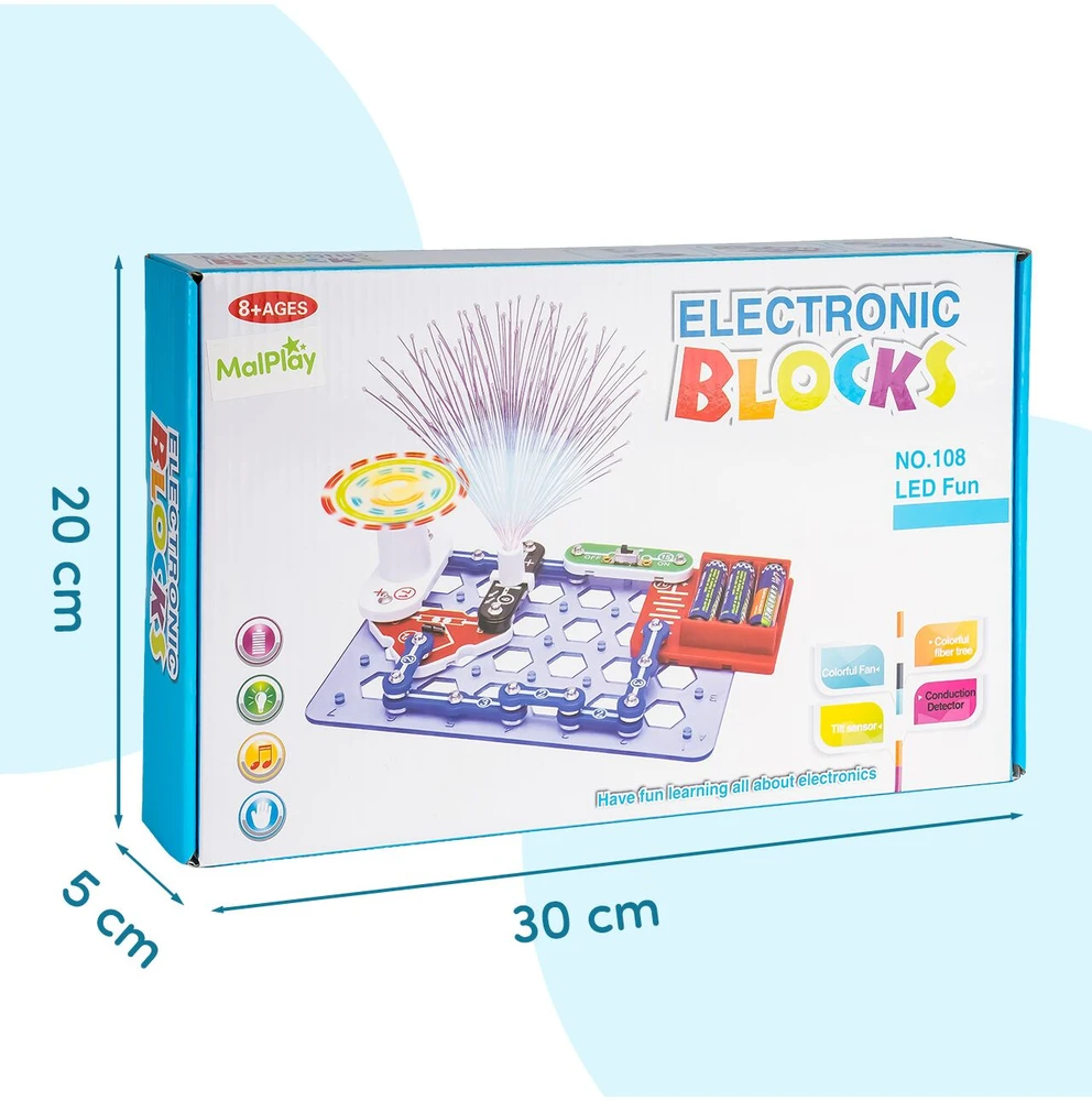 Malplay Mažas elektronikos rinkinys vaikams, elektros grandinėms, LED eksperimentams, 8+