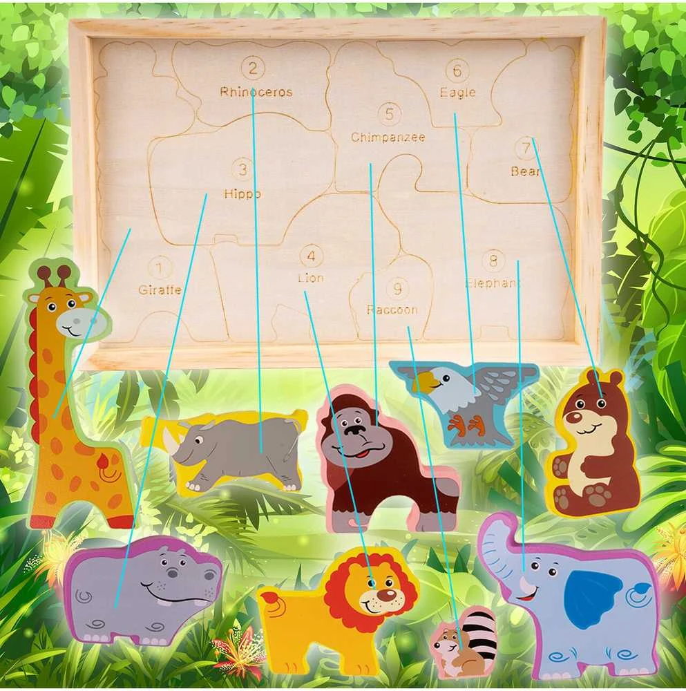 Malplay Medinė dėlionė Zoologijos sodo gyvūnai