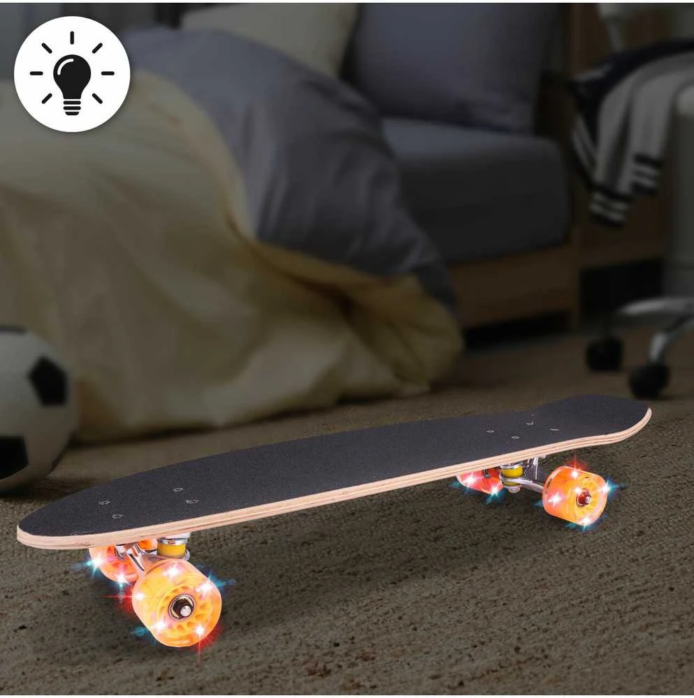 Malplay Medinė riedlentė su vienpusiu raštu, LED ratais, ABEC-7, 100 kg