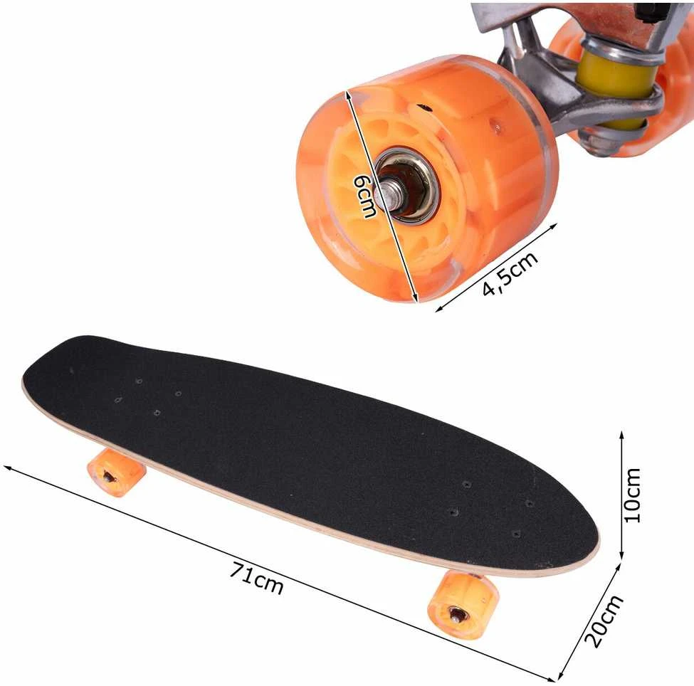Malplay Medinė riedlentė su vienpusiu raštu, LED ratais, ABEC-7, 100 kg