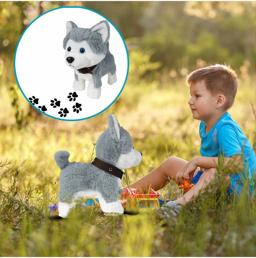 Malplay Minkštas žaislas Husky šuniukas valdomas nuotoliniu pulteliu, balsu ir lietimu