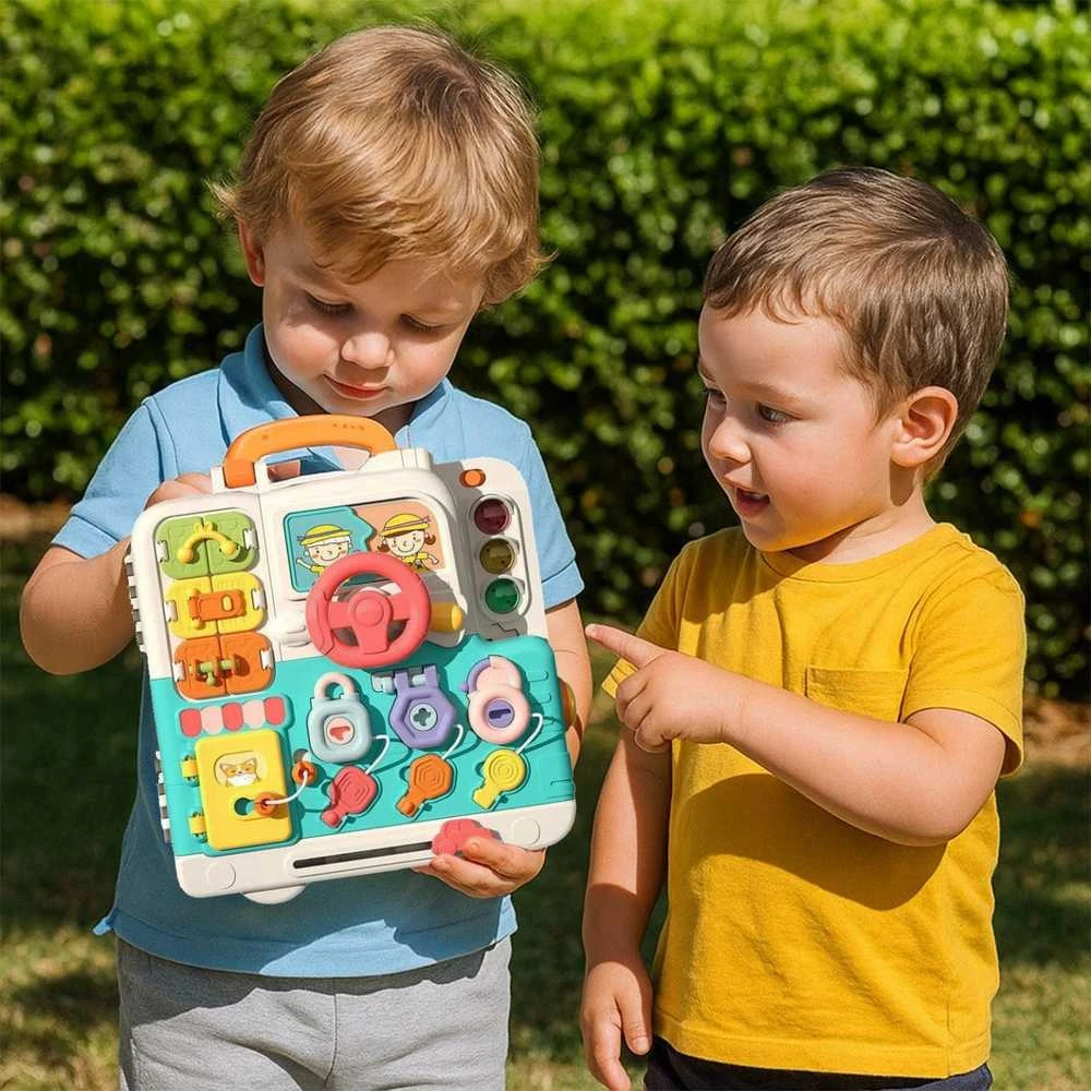 Malplay Montessori edukacinė veiklos lenta su interaktyvia sensorine panele dėkle (nuo 18 mėn.) Meškiukas