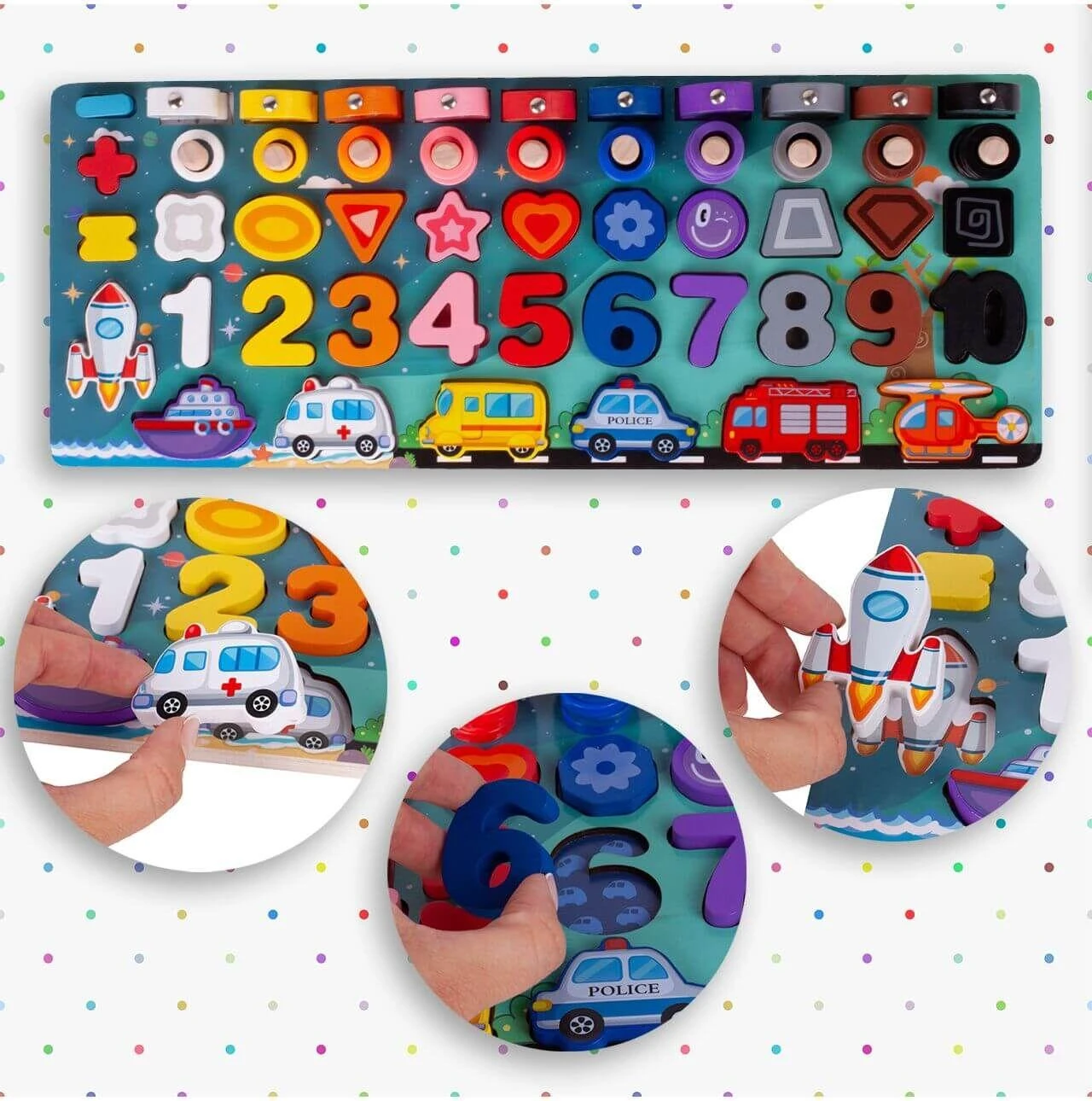 Malplay Montessori medinė dėlionė, mokanti skaičiuoti 6in1