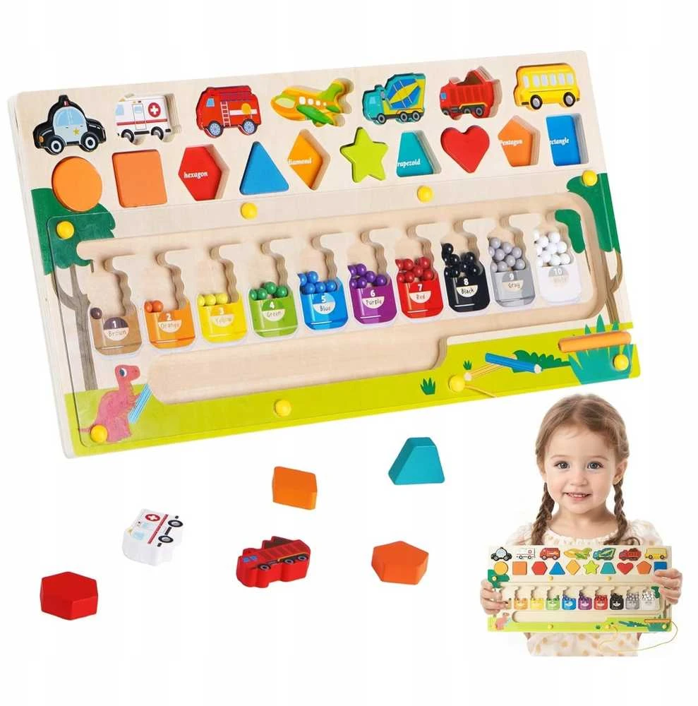 Malplay Montessori medinė magnetinė labirinto lenta Mokausi spalvų ir skaičiuoti