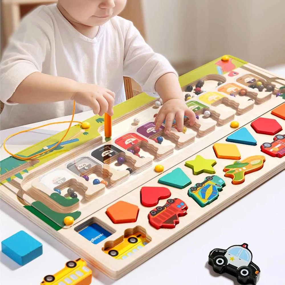 Malplay Montessori medinė magnetinė labirinto lenta Mokausi spalvų ir skaičiuoti