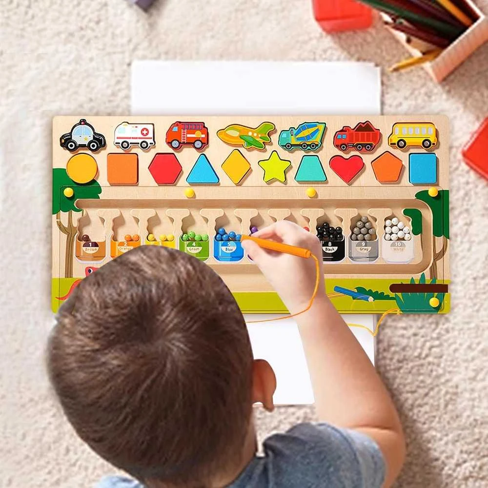 Malplay Montessori medinė magnetinė labirinto lenta Mokausi spalvų ir skaičiuoti