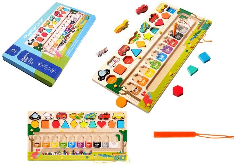 Malplay Montessori medinė magnetinė labirinto lenta Mokausi spalvų ir skaičiuoti
