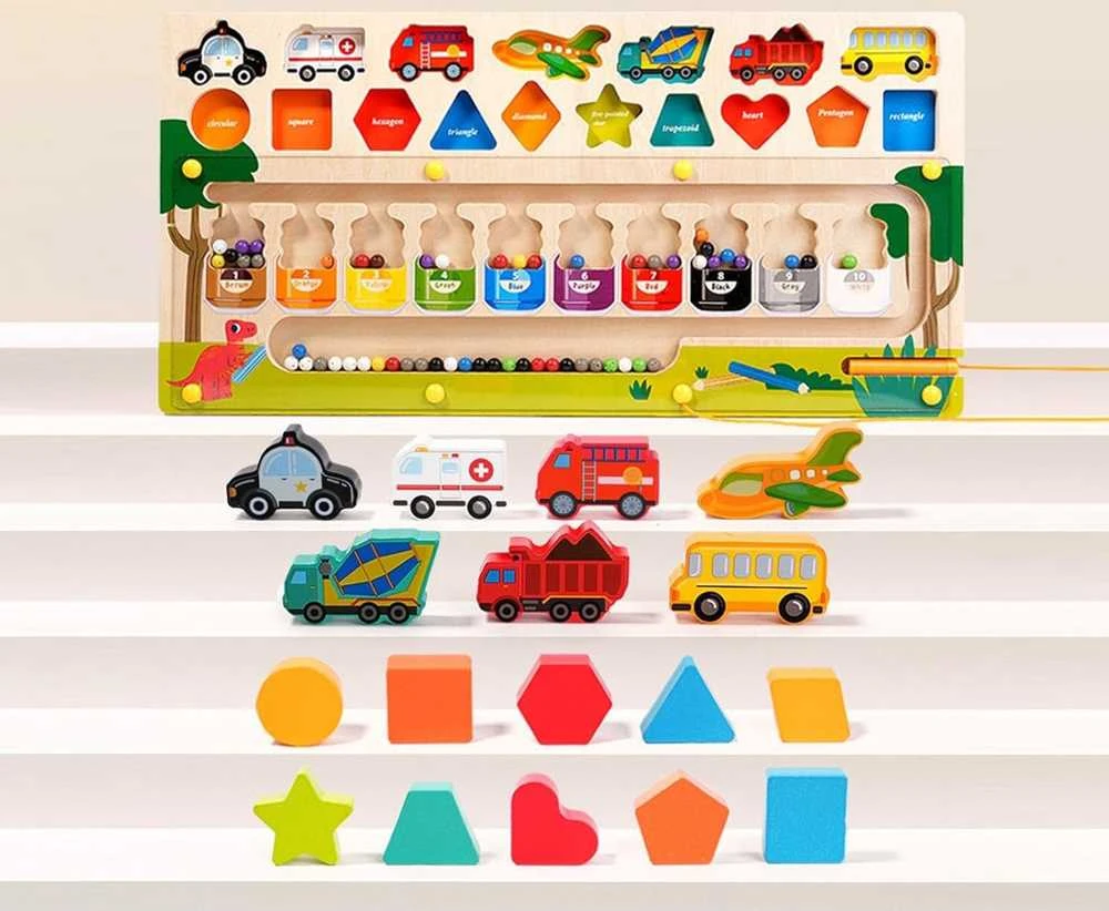 Malplay Montessori medinė magnetinė labirinto lenta Mokausi spalvų ir skaičiuoti