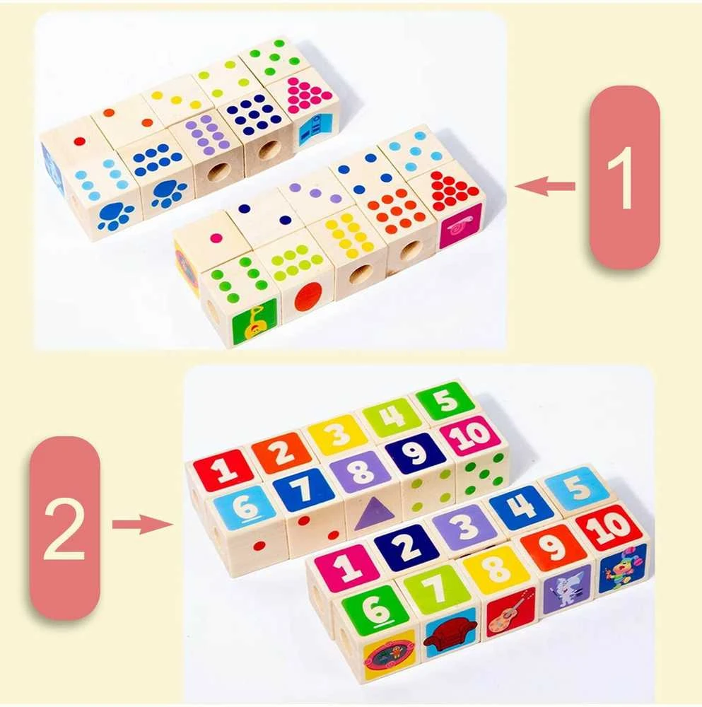 Malplay Montessori medinės kaladėlės su virvelėmis mokymuisi