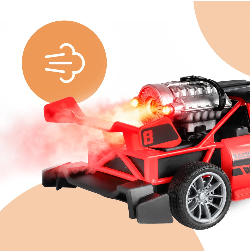 Malplay Nuotoliniu būdu valdomas automobilis su garų dūmais ir žibintais