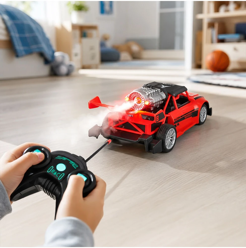 Malplay Nuotoliniu būdu valdomas automobilis su garų dūmais ir žibintais