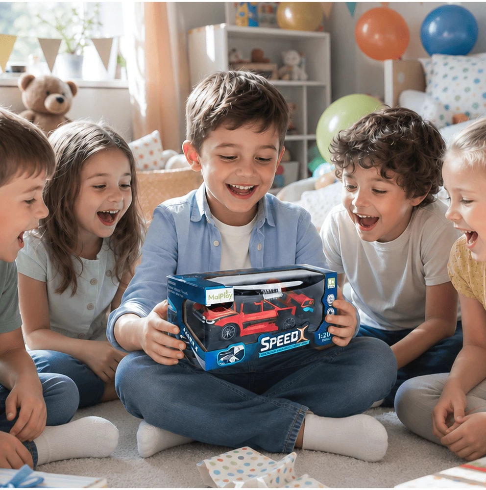 Malplay Nuotoliniu būdu valdomas automobilis su garų dūmais ir žibintais