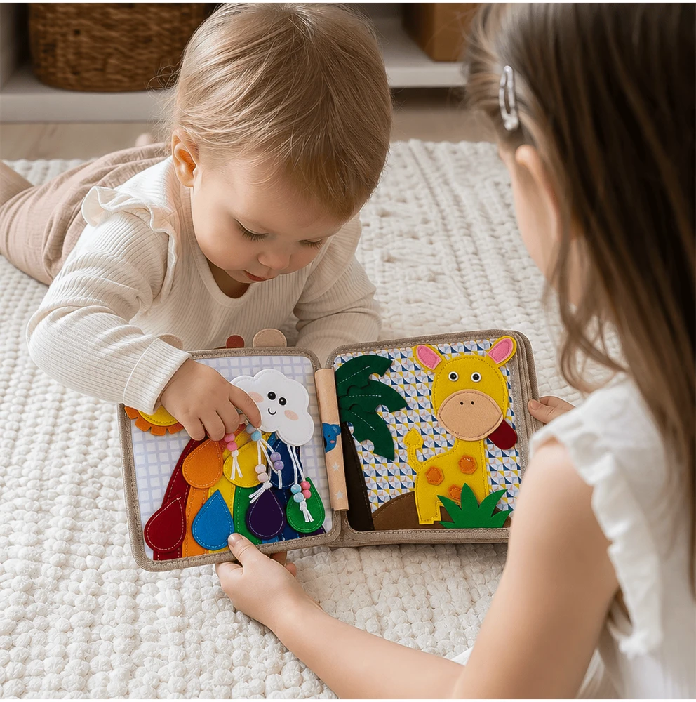 Big Tree Edukacinė filco knygelė žirafa su nuimamais elementais 3D Montessori