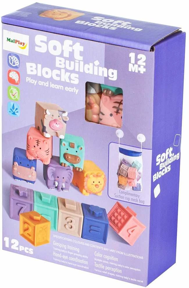 Malplay Kūdikių kaladėlės 12 vnt., jungiasi tarpusavyje, Montessori žaislai, tinka žaisti vonioje