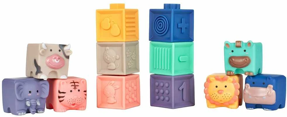Malplay Kūdikių kaladėlės 12 vnt., jungiasi tarpusavyje, Montessori žaislai, tinka žaisti vonioje