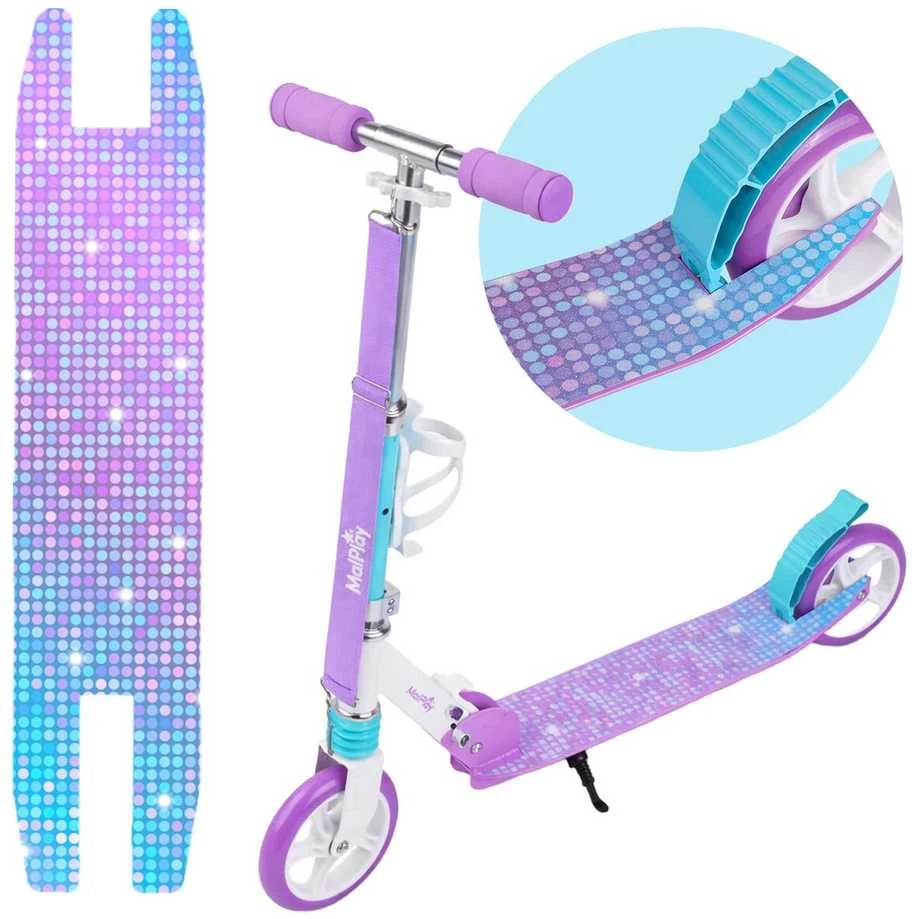 Malplay Sulankstomas paspirtukas ABEC-7 su dirželiu ir gertuvės laikikliu, Baltas/violetinis/mėlynas