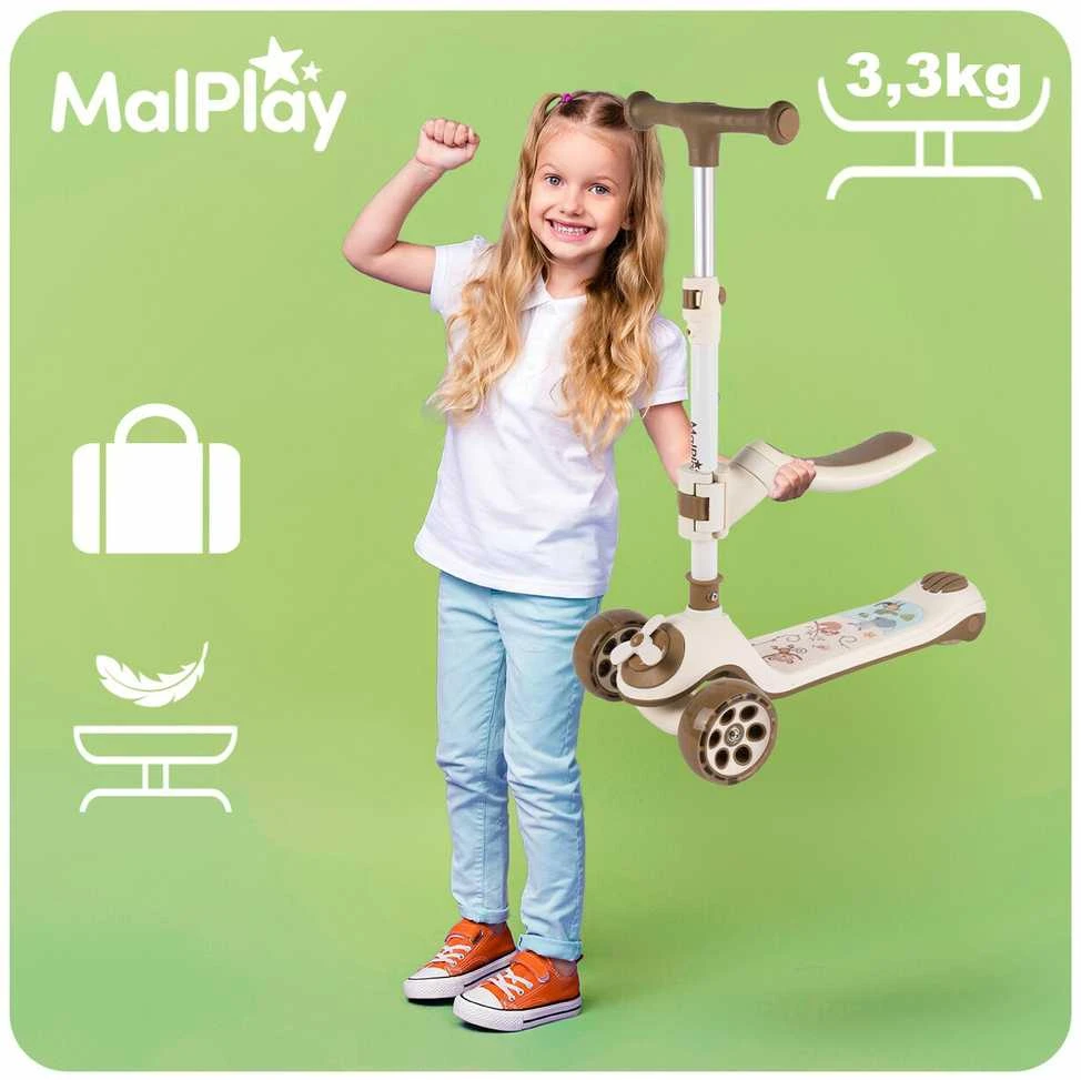 Malplay Triratis balansinis paspirtukas su kojiniu stabdžiu ir LED ratais