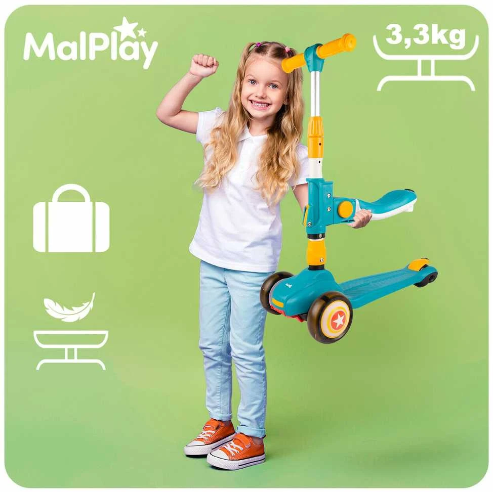 Malplay Triratis balansinis paspirtukas su kojiniu stabdžiu ir LED ratais
