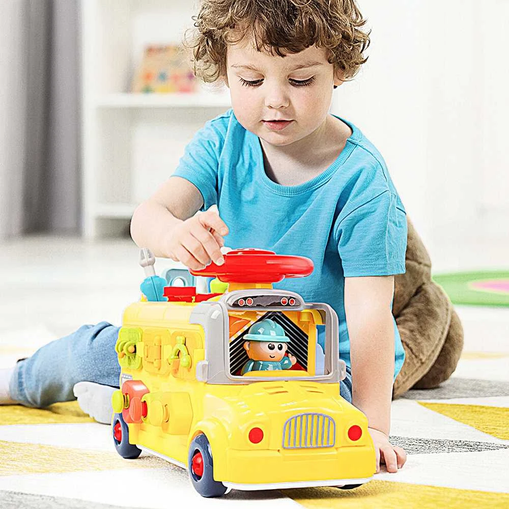 Malplay Surenkamas lavinamasis mokyklinis autobusas su vairu ir garsu