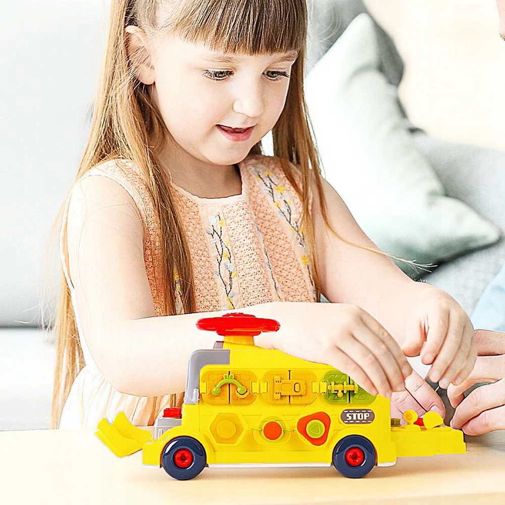 Malplay Surenkamas lavinamasis mokyklinis autobusas su vairu ir garsu
