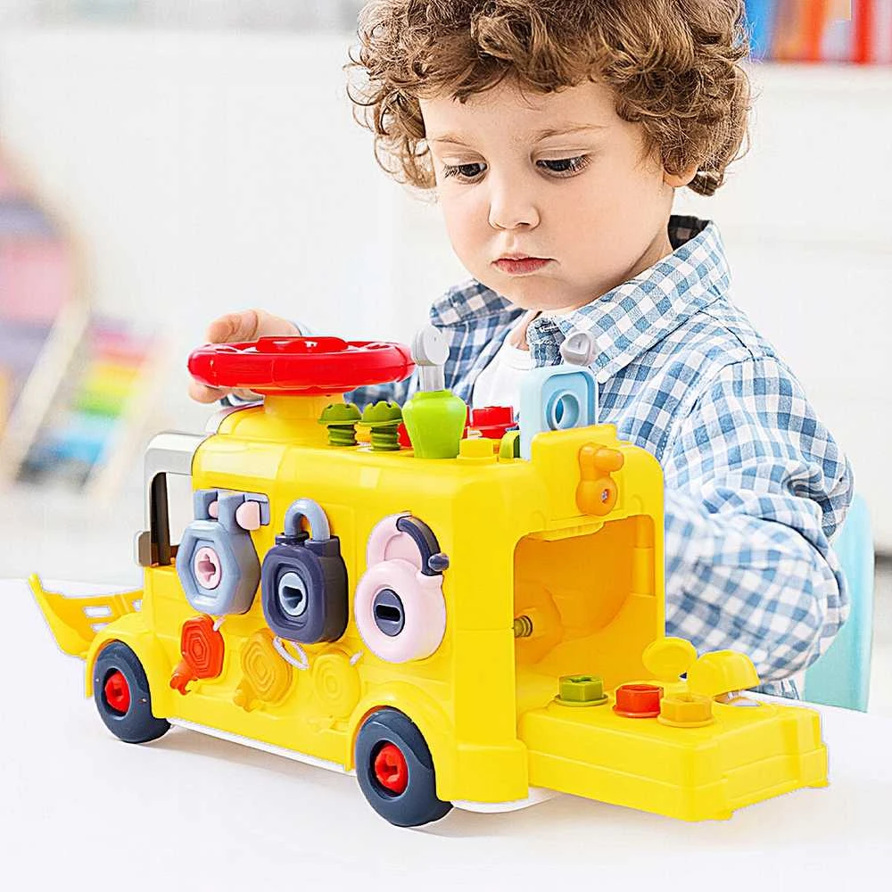 Malplay Surenkamas lavinamasis mokyklinis autobusas su vairu ir garsu