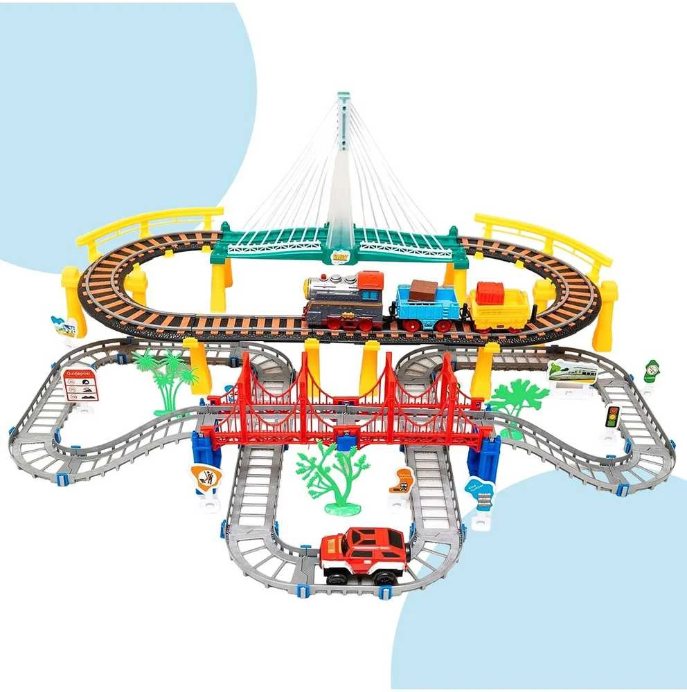 Malplay Urban Transport Track trasa su šviečiančiu tiltu– kūrybiškas žaislas vaikams (102 dalys)