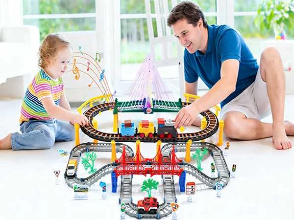 Malplay Urban Transport Track trasa su šviečiančiu tiltu– kūrybiškas žaislas vaikams (102 dalys)
